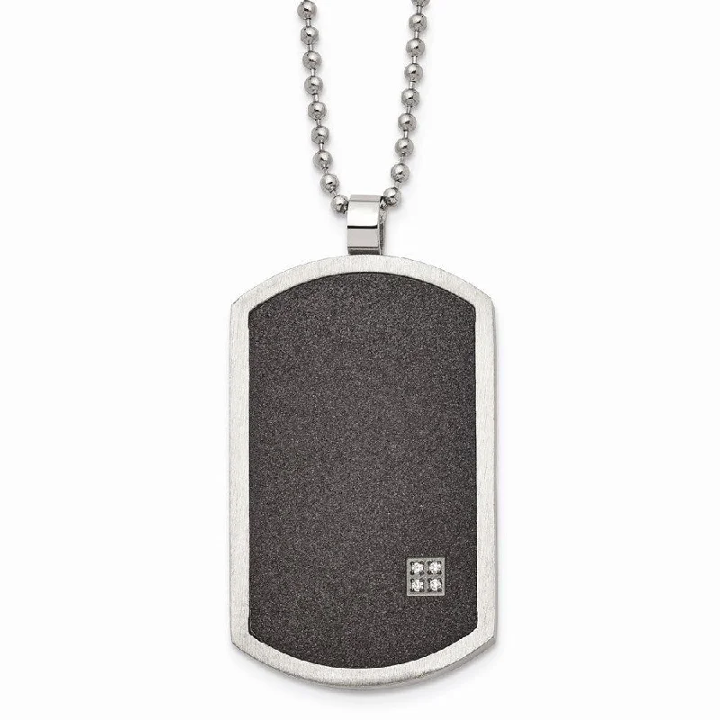 crystal necklaces for women -Stainless Steel Brushed LaserCut Black IP-Plated CZ Dogtag Necklace