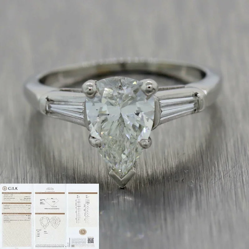 split shank engagement rings -1.51ct Pear Shape Platinum Tapered Baguette 1.61ctw GIA Diamond Engagement Ring