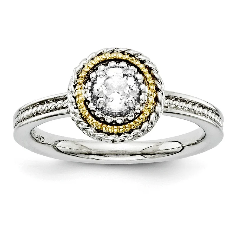 celestial rings for women -Sterling Silver & 14K Gold Plated Stackable White Topaz Ring