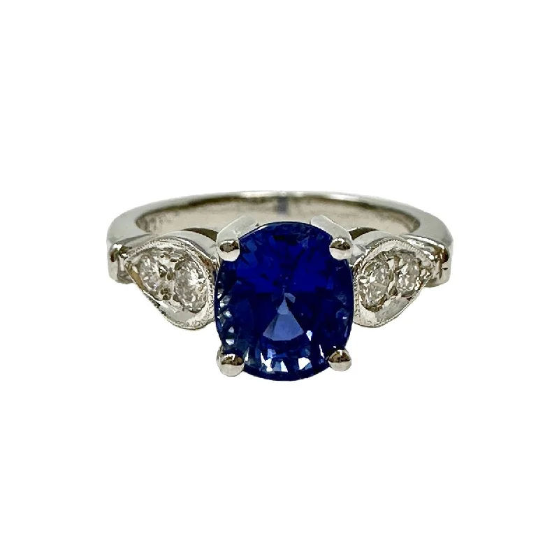 cocktail rings for women -Platinum Ring with Sapphire and Diamond