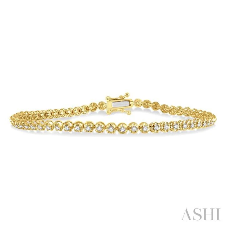 simple chain bracelets for women -1 Ctw Round Cut Diamond Illusion Bracelet in 10K Yellow Gold