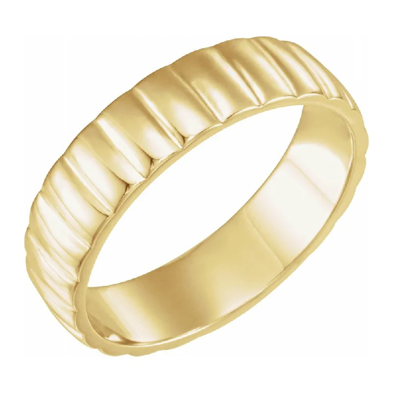 gold rings for women -6mm 14K Yellow Gold Polished Grooved Standard Fit Band