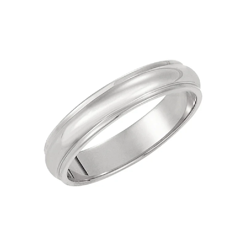 elegant wedding rings for women -4mm Half Round Ridged Edge Band in 14k White Gold