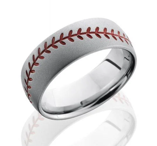 sun rings for women -Baseball Ring in Cobalt Chrome with Red Stitching