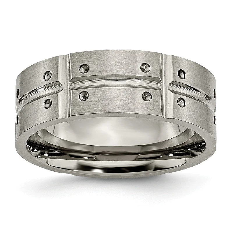 chain rings for women -Titanium 8mm Brushed and Polished Grooved Comfort Fit Band