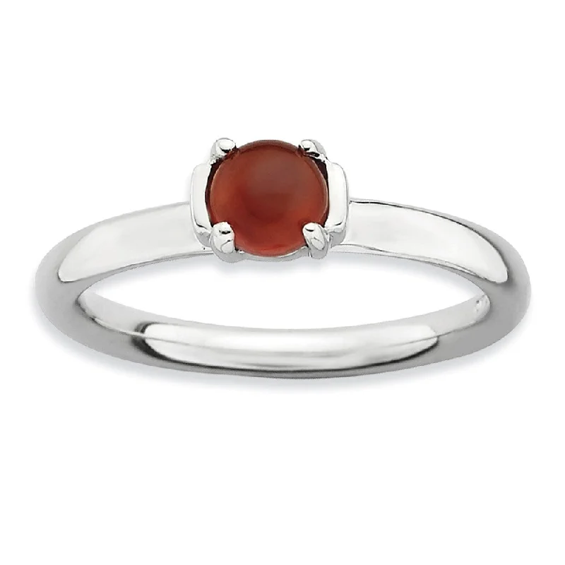 adjustable rings for women -Silver Stackable Red Agate Ring