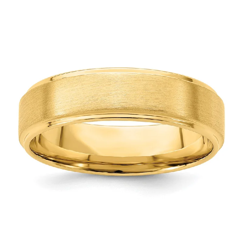 gemstone rings for women -6mm 14K Yellow Gold Brushed Step Edge Comfort Fit Band