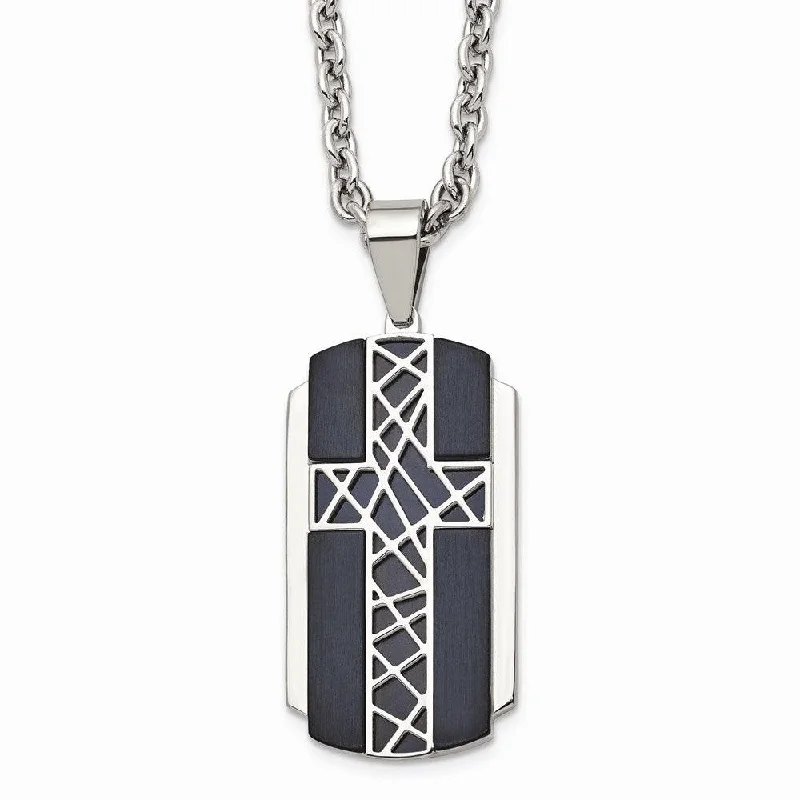 celestial star necklaces for women -Stainless Steel Brushed and Polished Black IP-plated Cross Necklace