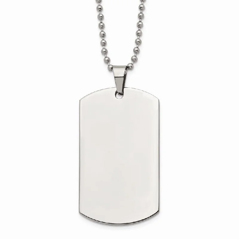 gold necklaces for women -Stainless Steel Brushed & Polished Rounded Edge 2mm Thick Dog Tag Necklace