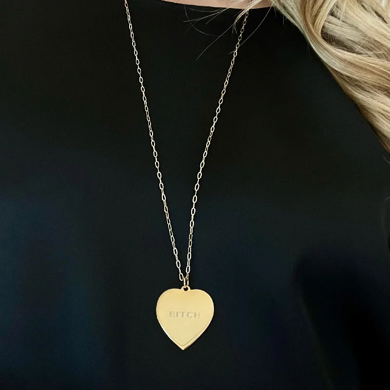 high-quality gold necklaces for women -BITCH -  HEART MANTRA NECKLACE