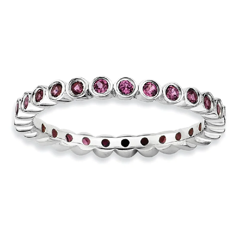 ruby rings for women -Sterling Silver Stackable Bezel Set Rhodolite Garnet 2.25mm Band