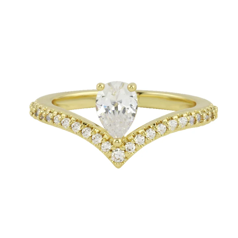 platinum engagement rings -Asymmetrical Pear and Diamond Pavé V Engagement Ring